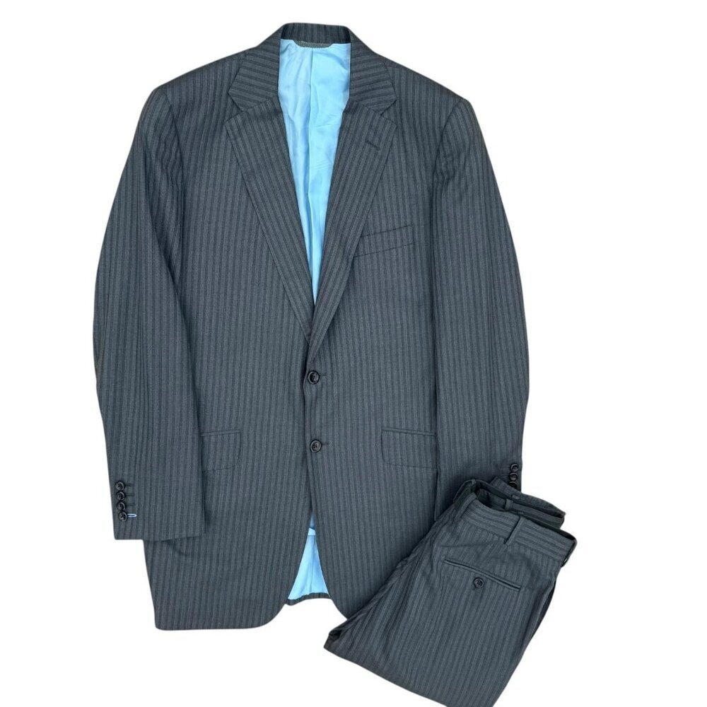 Tom James Royal Classic Suit 2pc Holland & Sherry Savile Row Striped 40L 32x33